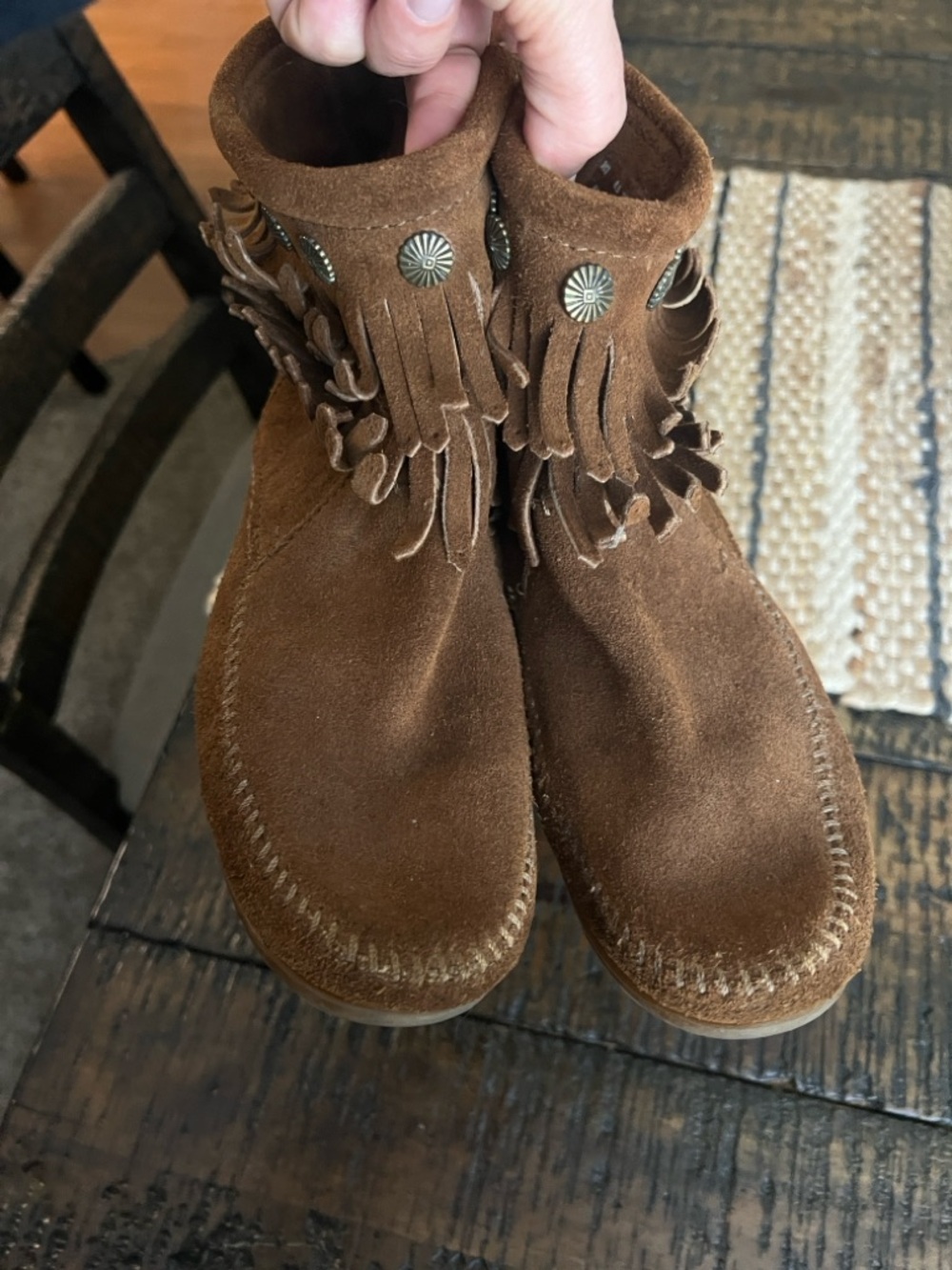 Women's Brown Suede Minnetonka Fringe Ankle Boots